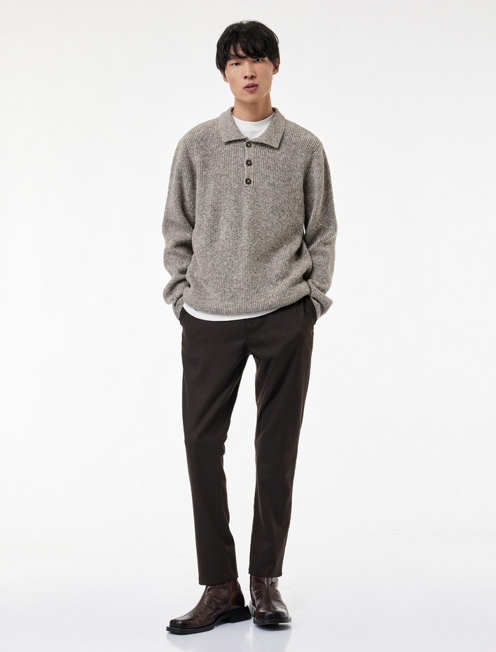  Regular Fit Düğmeli Polo Yaka Triko Kazak