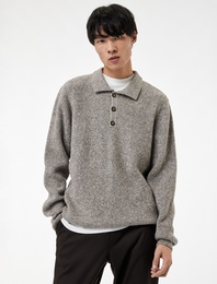 Regular Fit Düğmeli Polo Yaka Triko Kazak