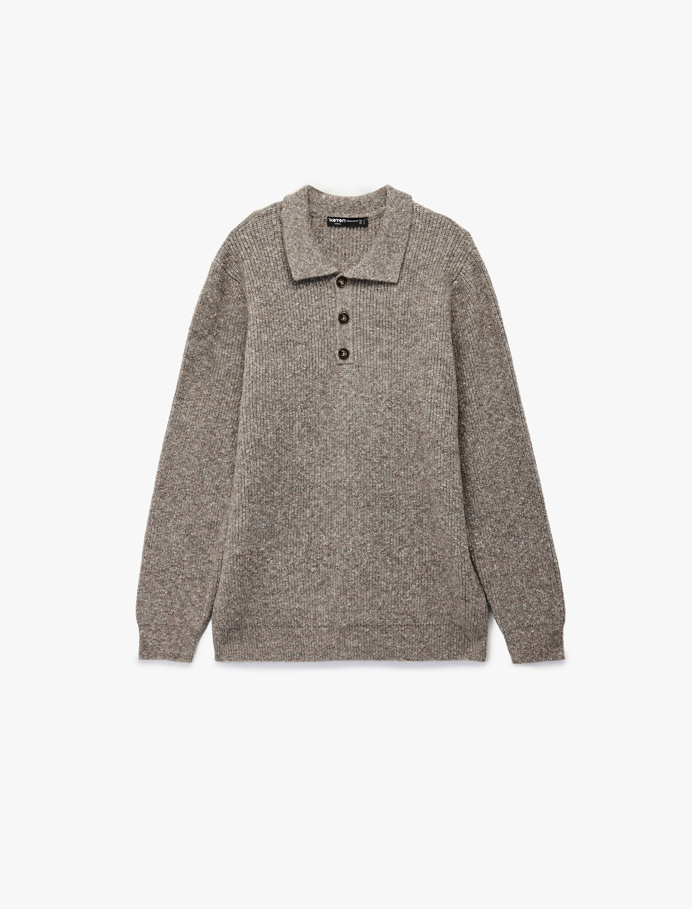   Regular Fit Düğmeli Polo Yaka Triko Kazak