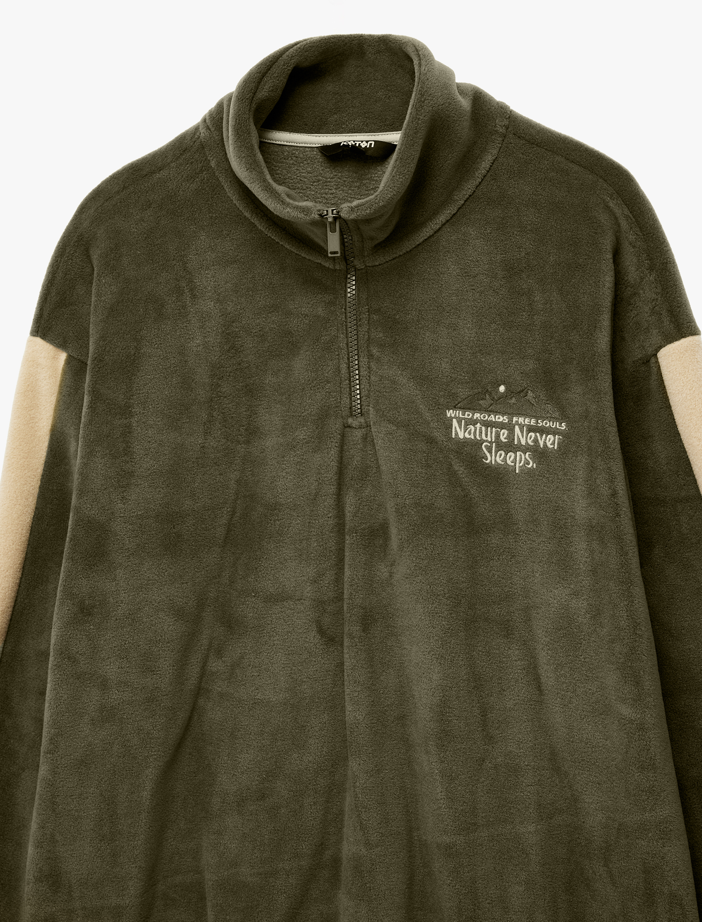 Renk Bloklu Yarım Fermuarlı Yaka Polar Sweatshirt - Görsel 5