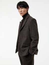 Uzun Kollu Kruvaze Yaka Düğmeli Desenli Blazer Ceket