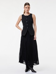 Bisiklet Yaka Kolsuz Katlı Düğmeli Cep Detaylı Volanlı Uzun Elbise