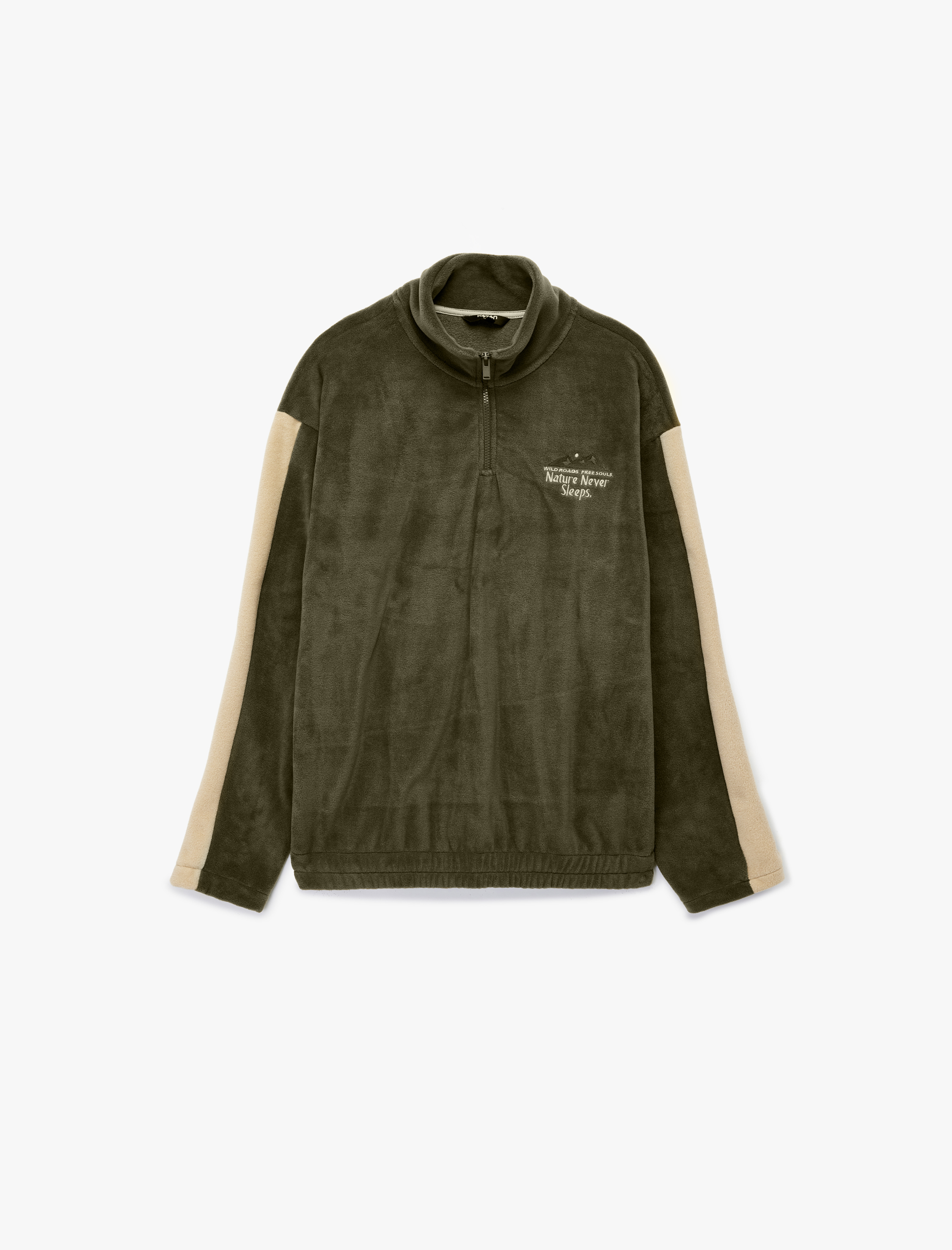 Renk Bloklu Yarım Fermuarlı Yaka Polar Sweatshirt - Görsel 3