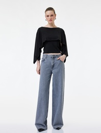 Slim Fit Yuvarlak Yaka Yarasa Kollu Panço Kazak