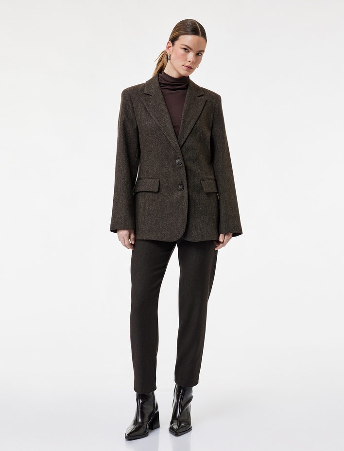  Yüksek Bel Regular Fit Cep Detaylı Cigarette Pantolon