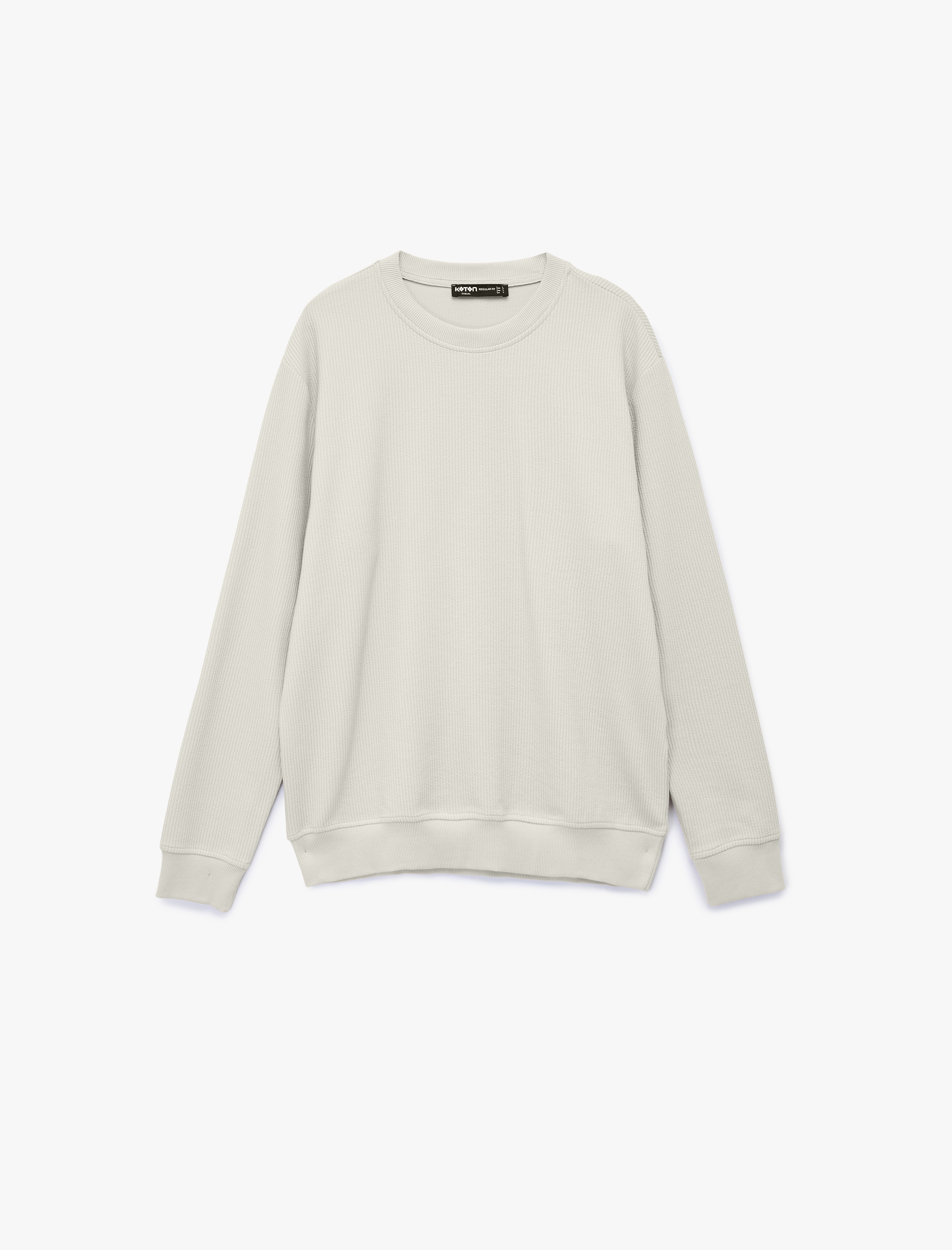 Regular Fit Uzun Kollu Dokulu Basic Bisiklet Yaka Sweatshirt - Görsel 3