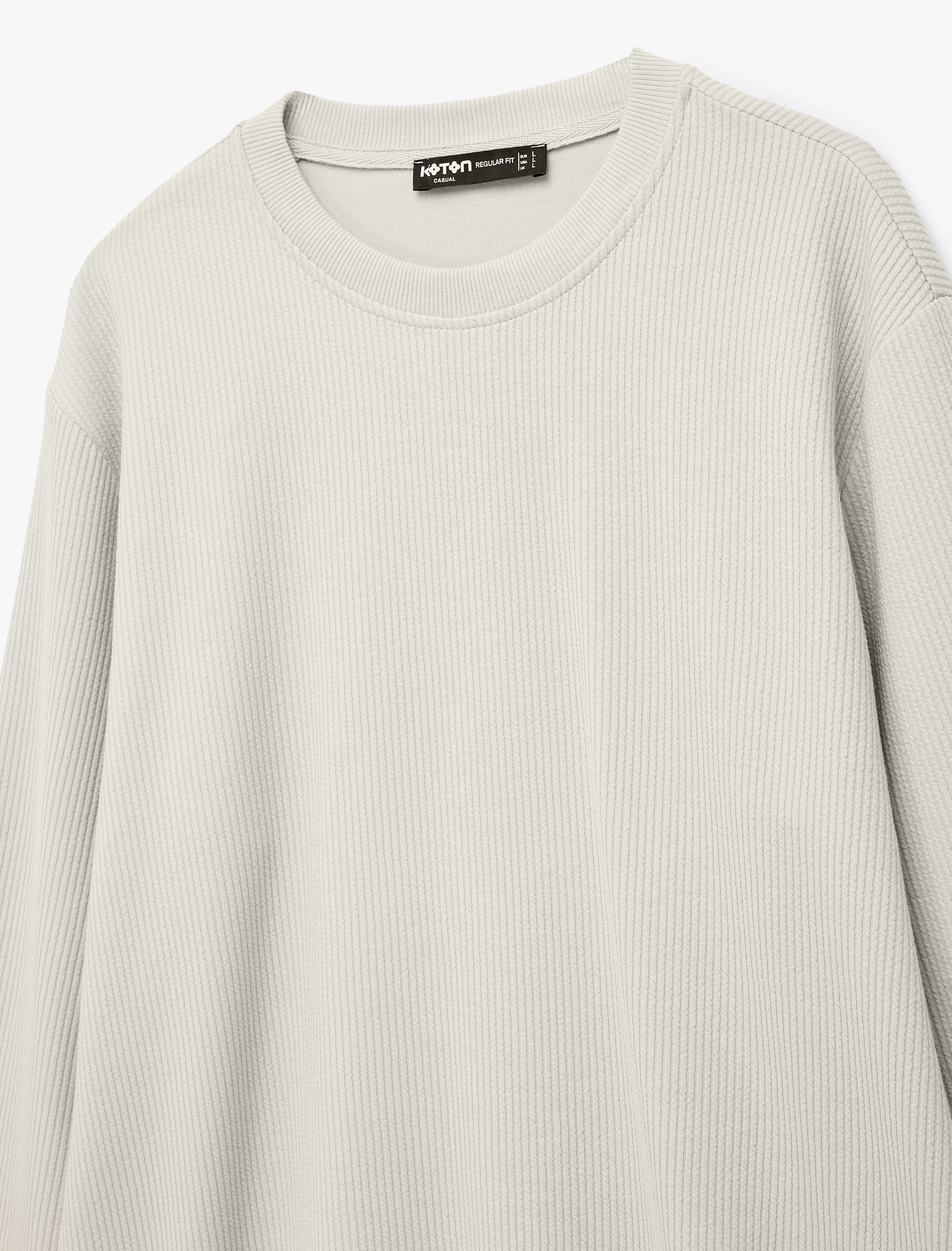 Regular Fit Uzun Kollu Dokulu Basic Bisiklet Yaka Sweatshirt - Görsel 5