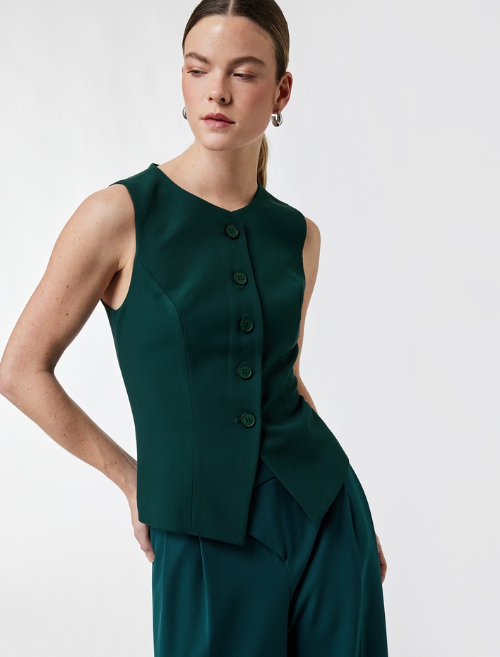  Bisiklet Yaka Düğmeli Blazer Yelek