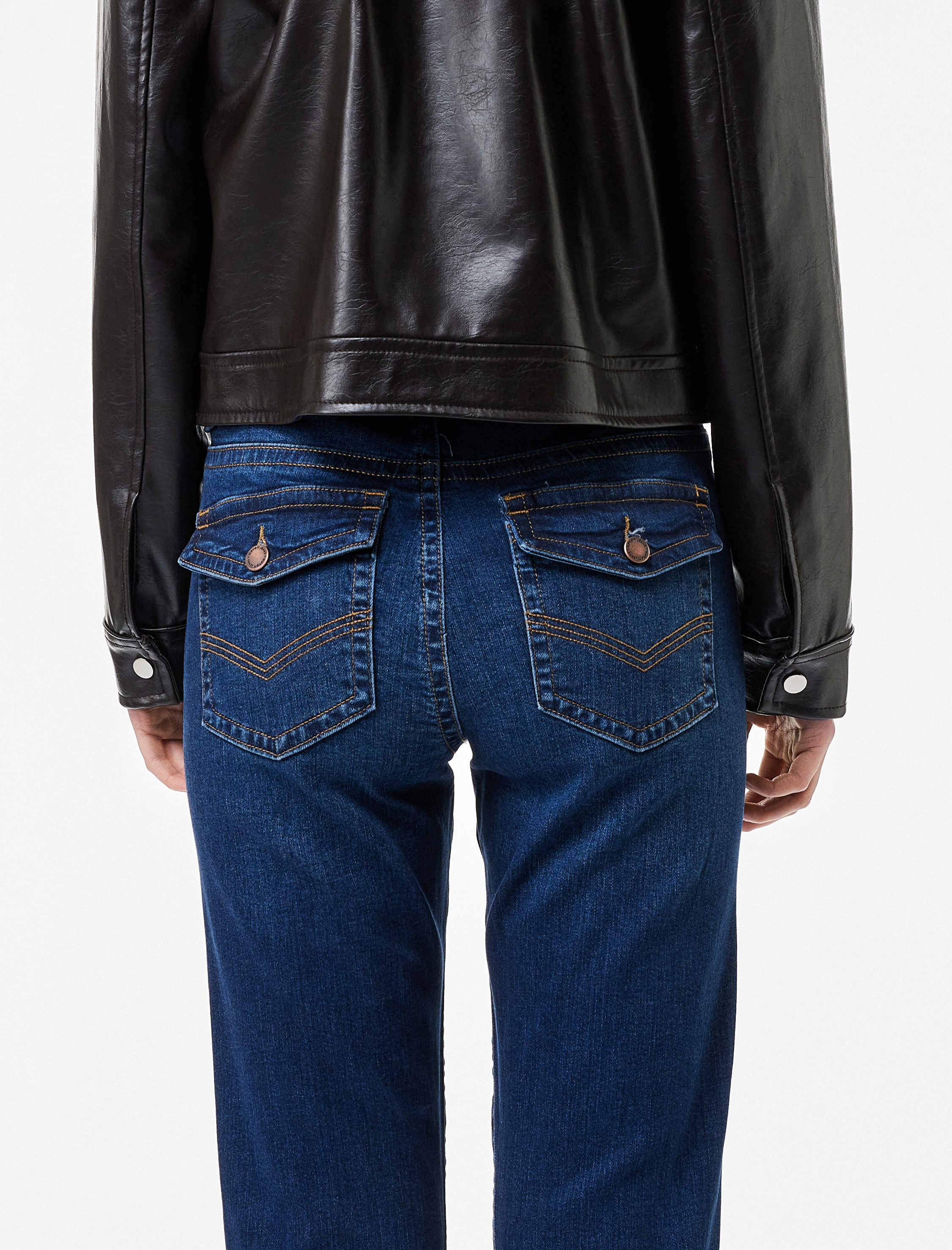   Düğmeli Cepli Slim Fit Düşük Bel İspanyol Paça Jean Pantolon - Flare Jeans