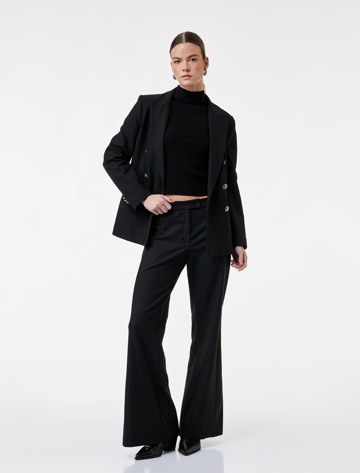  Cepli Çizgili Parıltılı Geniş Paça Kumaş Pantolon