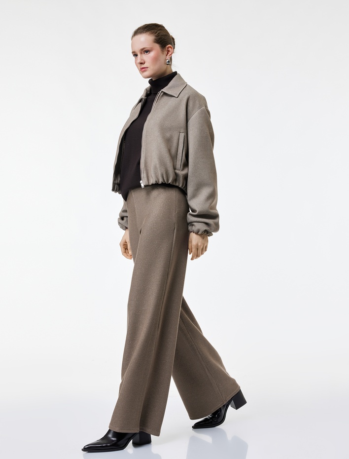  Koton X Şahika Ercümen - Regular Fit Işıltılı Uzun Geniş Paça Pantolon