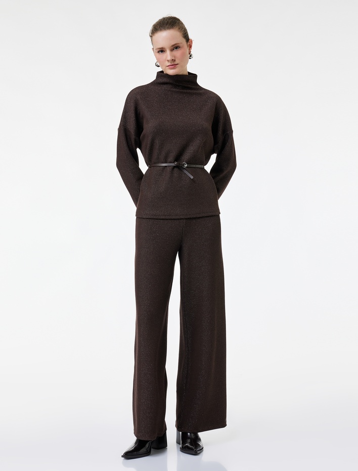  Koton X Şahika Ercümen - Regular Fit Işıltılı Uzun Geniş Paça Pantolon