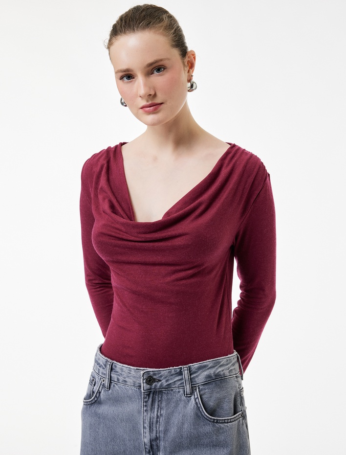  Slim Fit Koyun Yünü Karışımlı Uzun Kollu Degaje Yaka Bluz