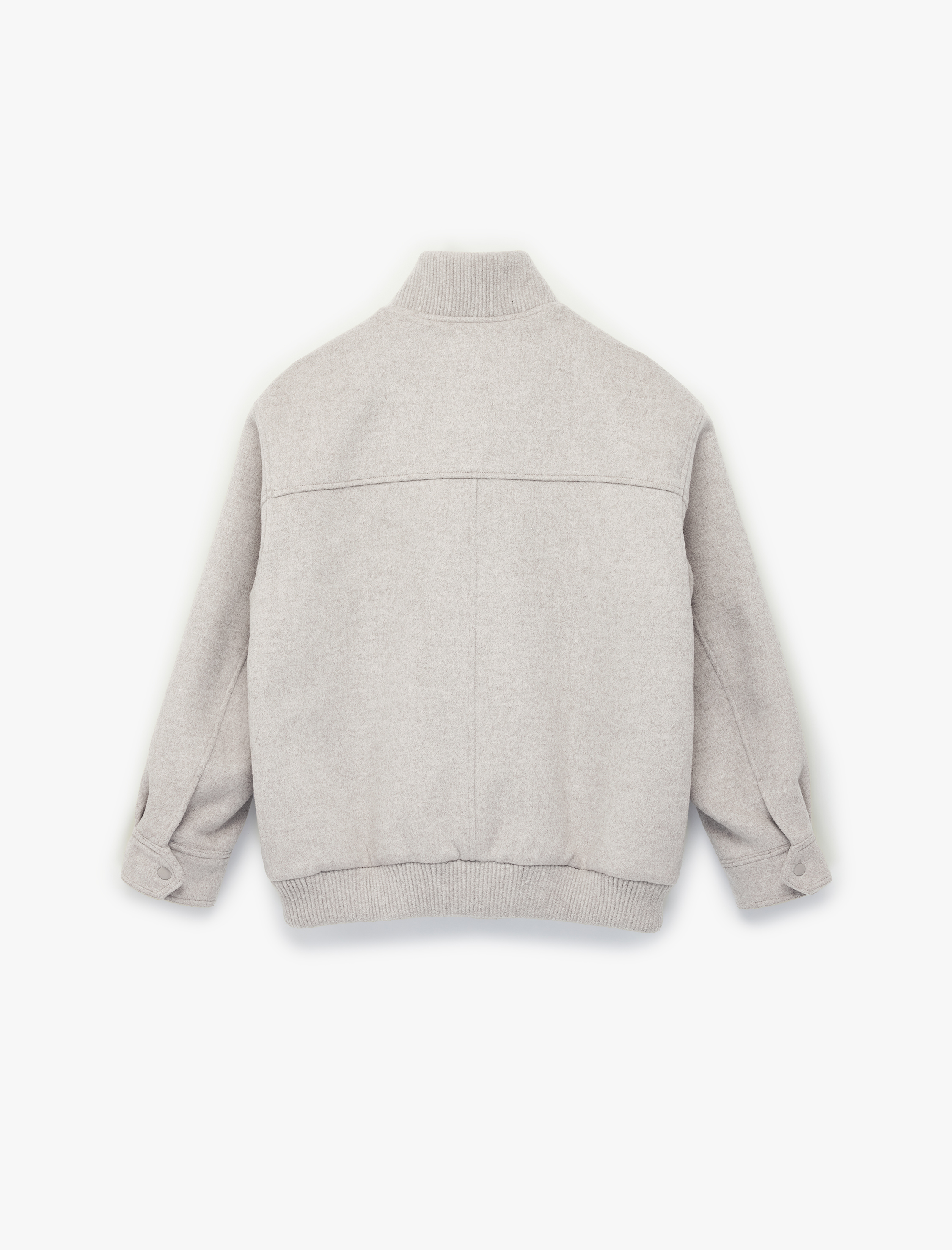   Fermuarlı Cepli Dik Yaka Uzun Kollu Oversize Kaşe Bomber Mont