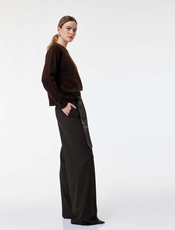  Cepli Kuşak Kemer Detaylı Geniş Paça Palazzo Pantolon