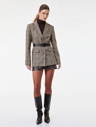 Cepli Uzun Kollu Kemerli Ekose Blazer Ceket