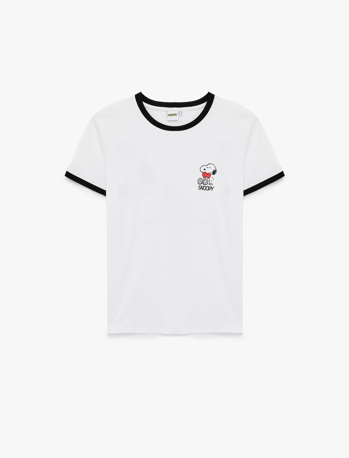 Ekru Snoopy Lisanslı Arkası Baskılı Pamuklu Kısa Kollu Bisiklet