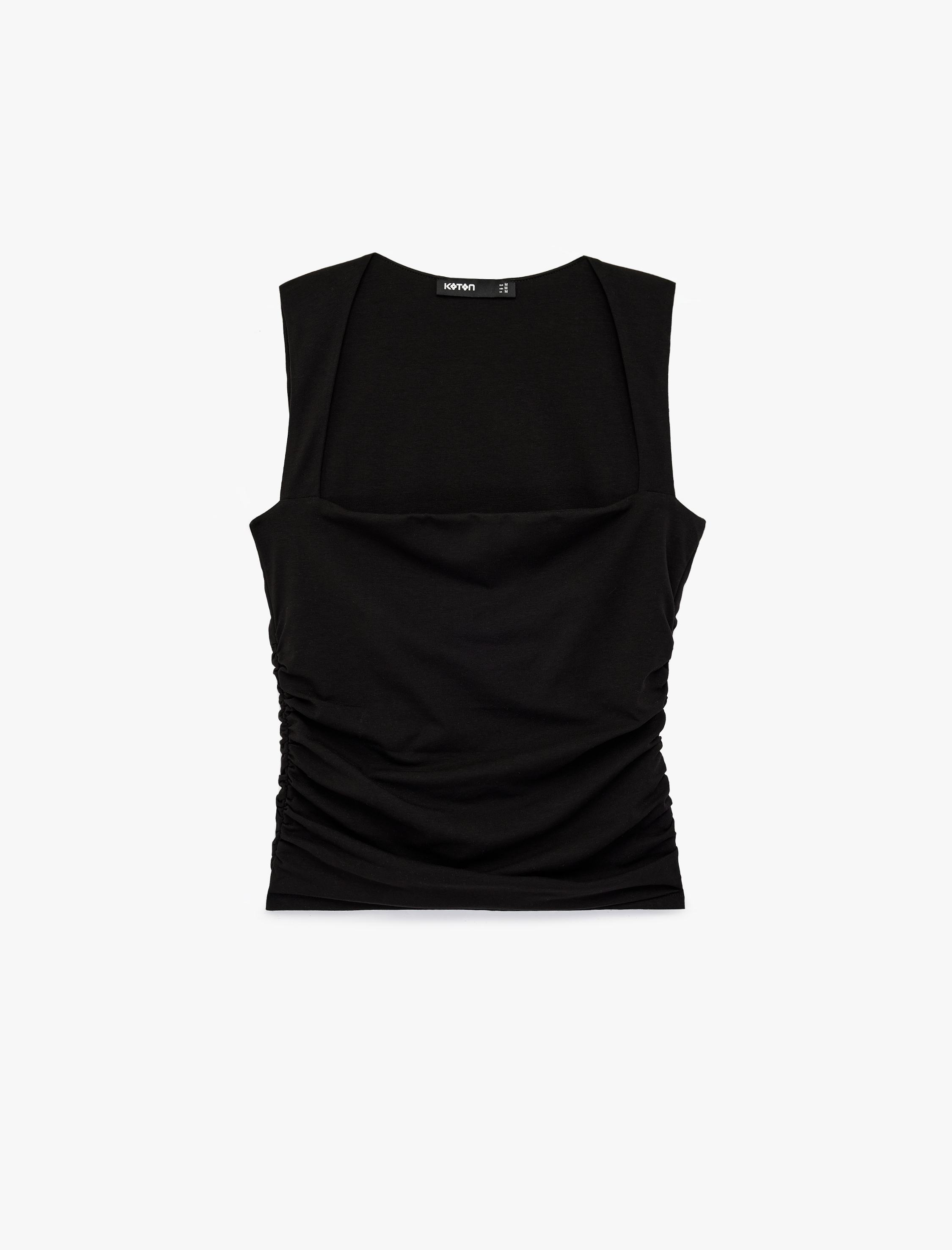   Pamuklu Slim Fit Drape Detaylı Kare Yaka Kolsuz Bluz