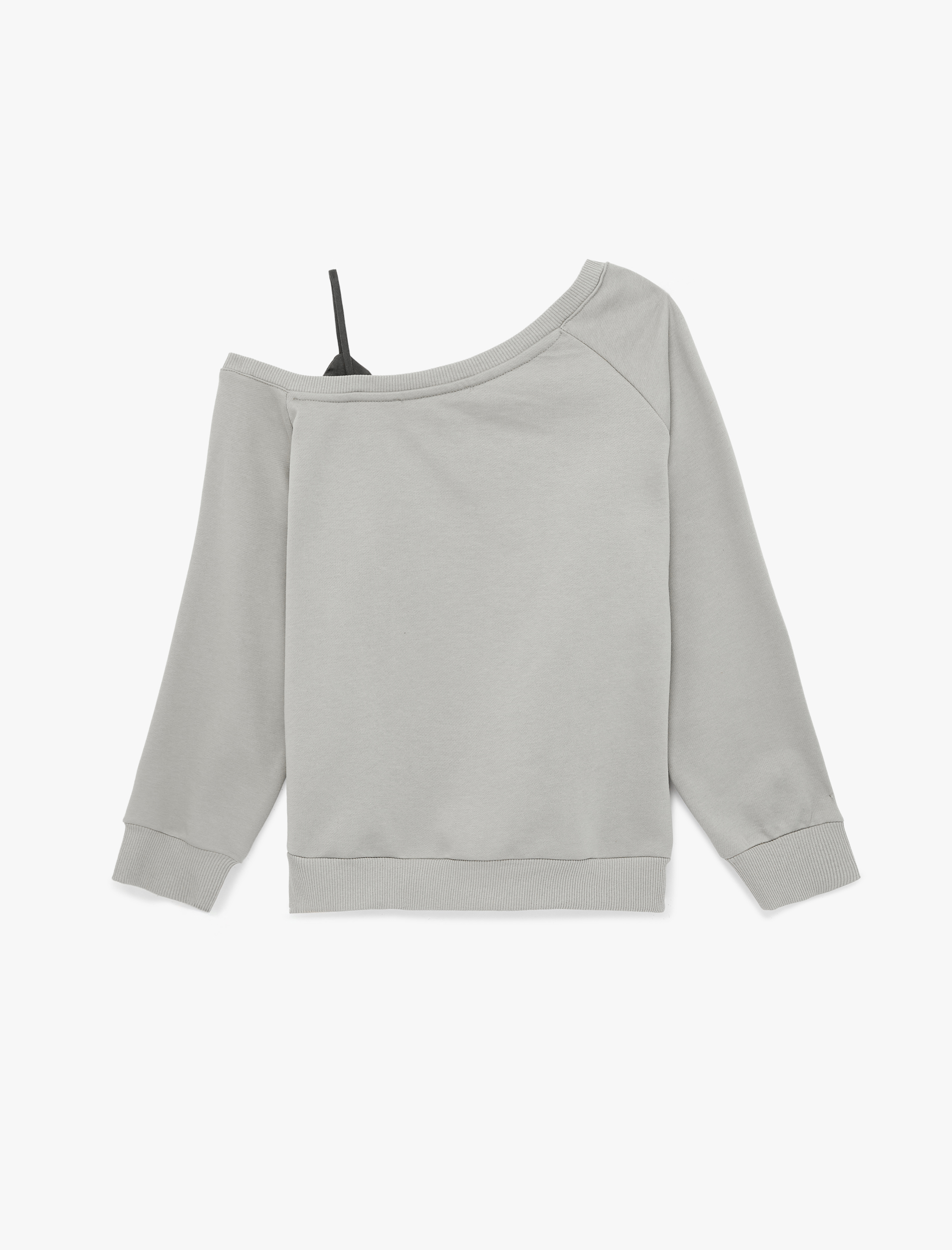   Rahat Kalıp Üç İplik Uzun Kollu Asimetrik Yaka Omzu Açık Baskılı Sweatshirt