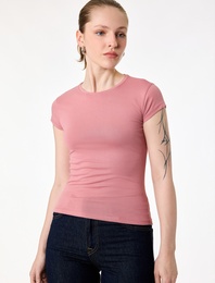 Slim Fit Kısa Kollu Bisiklet Yaka Pamuklu Tişört