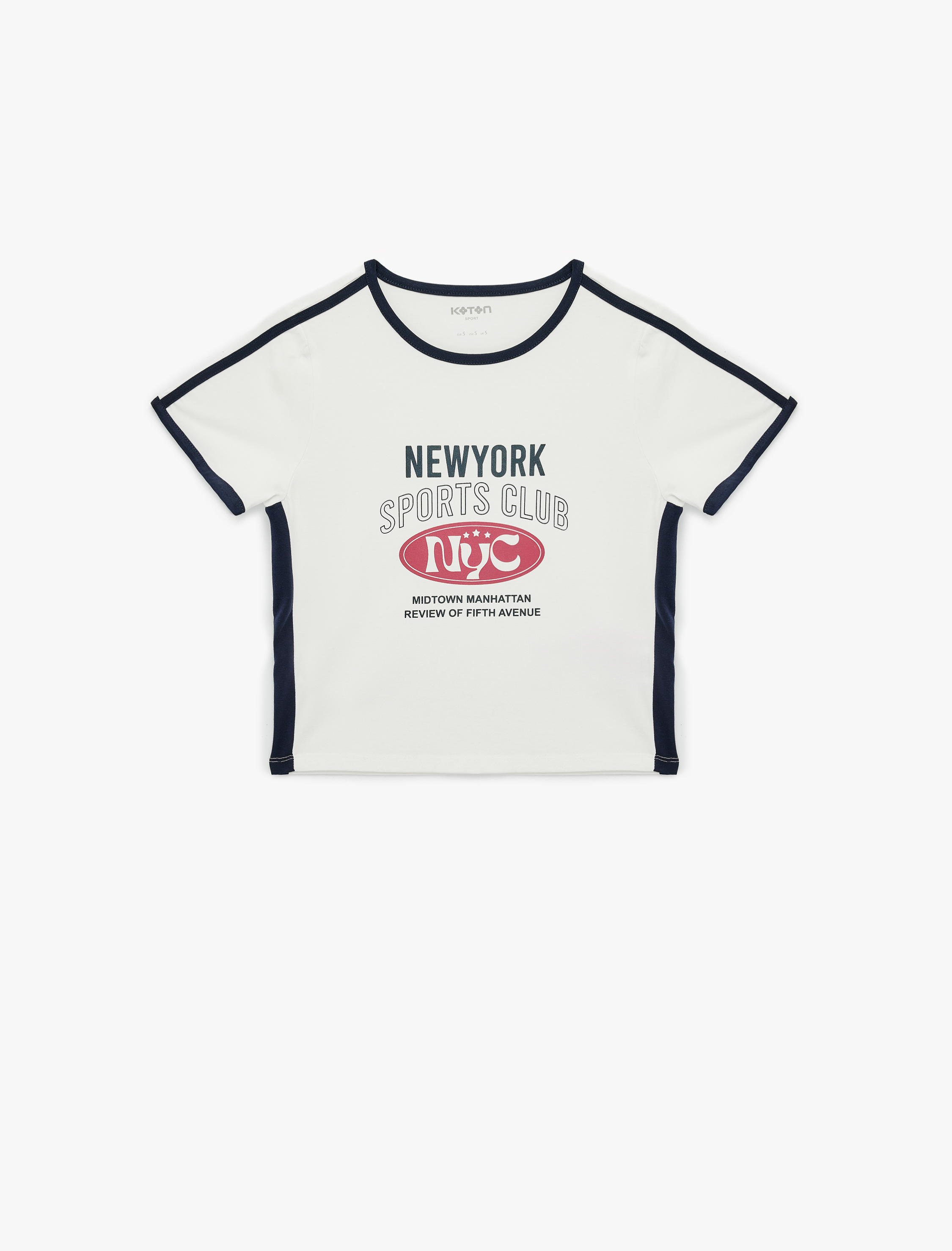   Slim Fit Baskılı Bisiklet Yaka Kısa Kollu Spor Crop Tişört