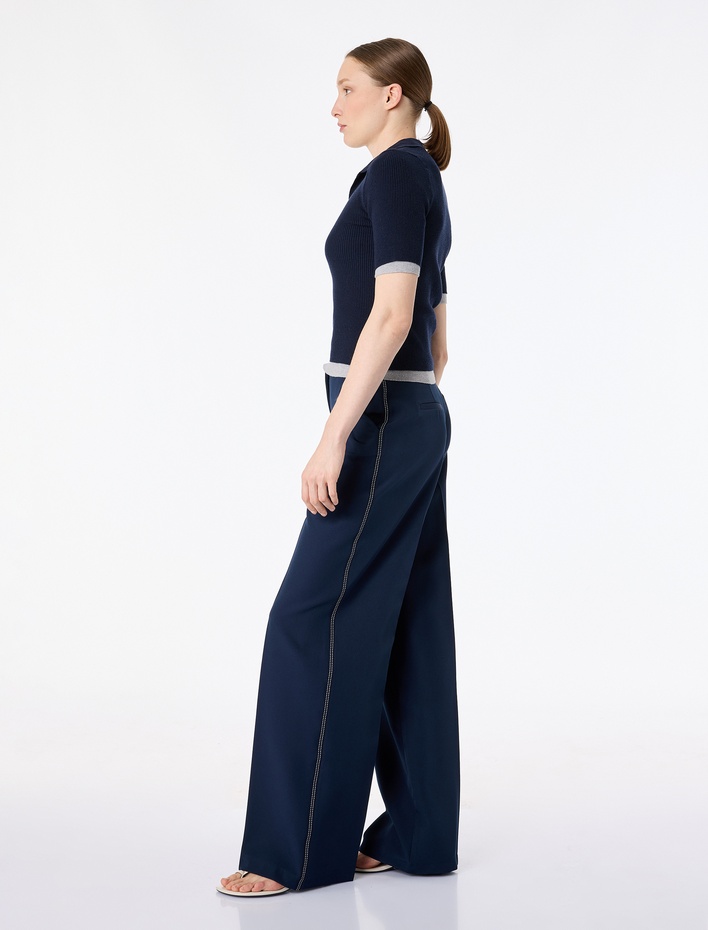  Cepli Yanları Şerit Detaylı Düz Bol Paça Kumaş Pantolon