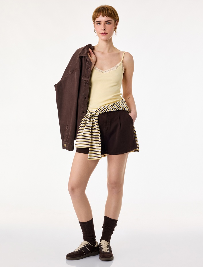  Dantel Detaylı V Yaka Kolsuz Pamuklu Atlet