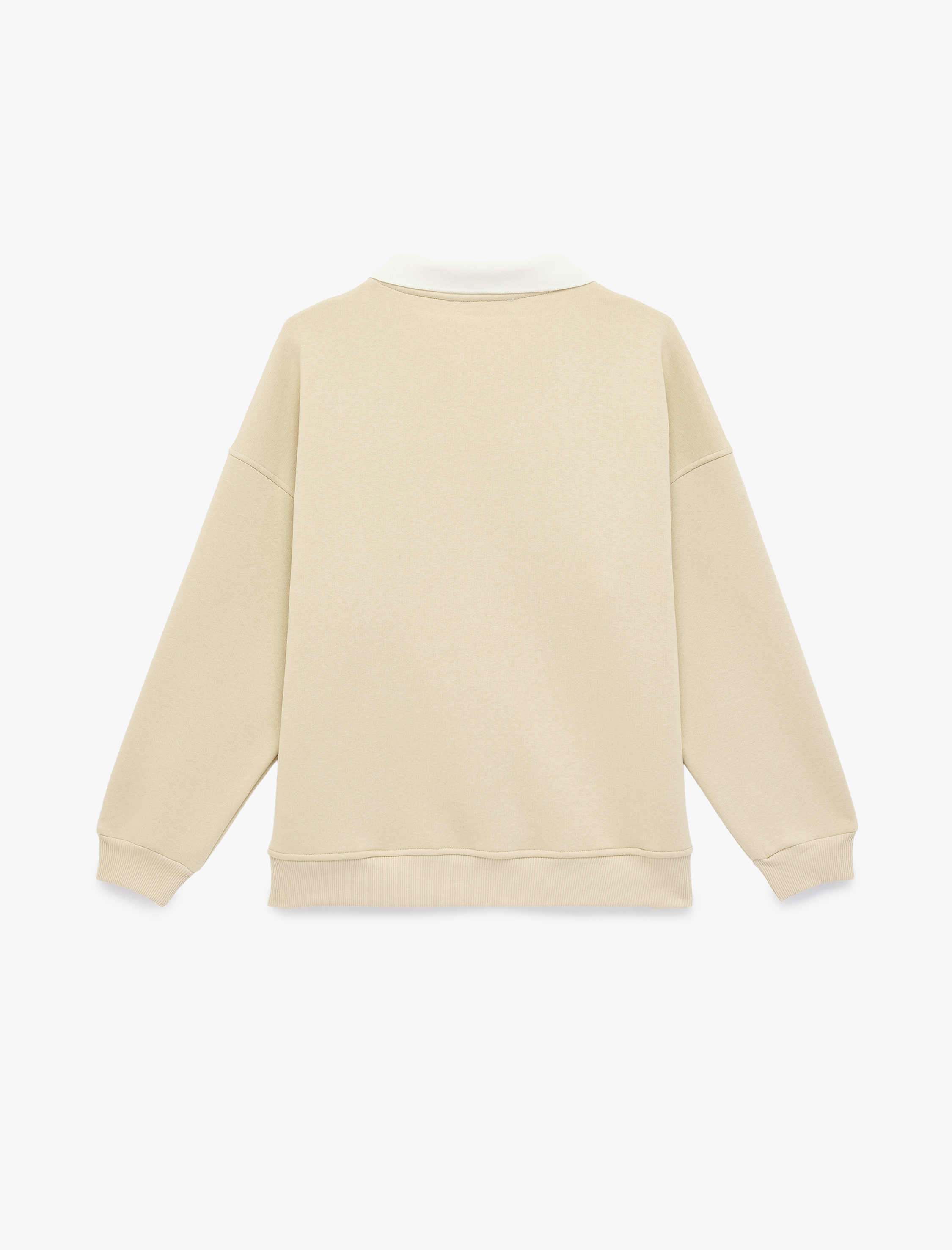   Rahat Kalıp Kedi Nakışlı Uzun Kollu Polo Yaka Sweatshirt