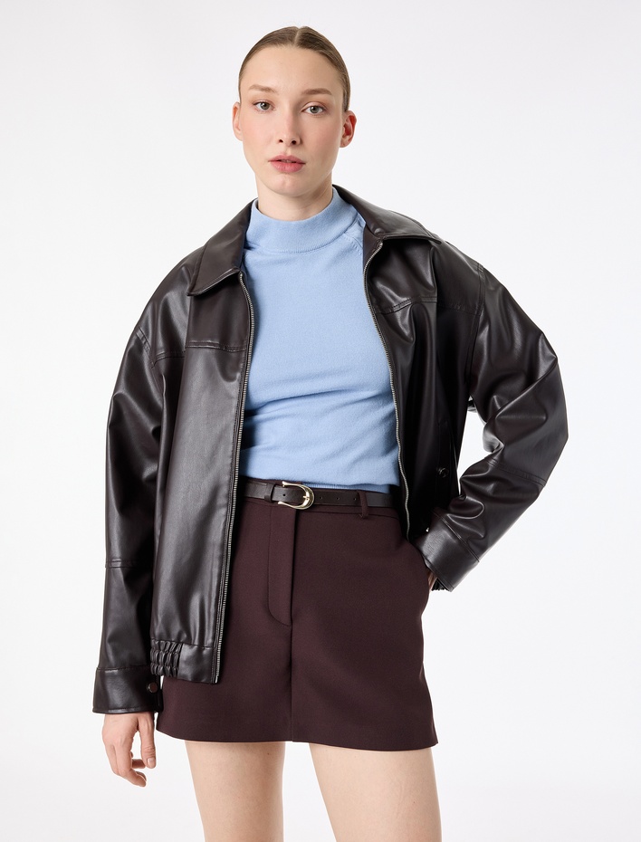  Kemer Detaylı Mini Şort Etek