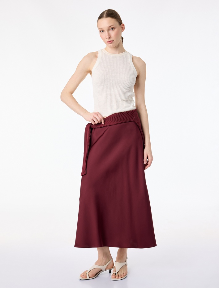  Normal Bel Midi Saten Çan Etek