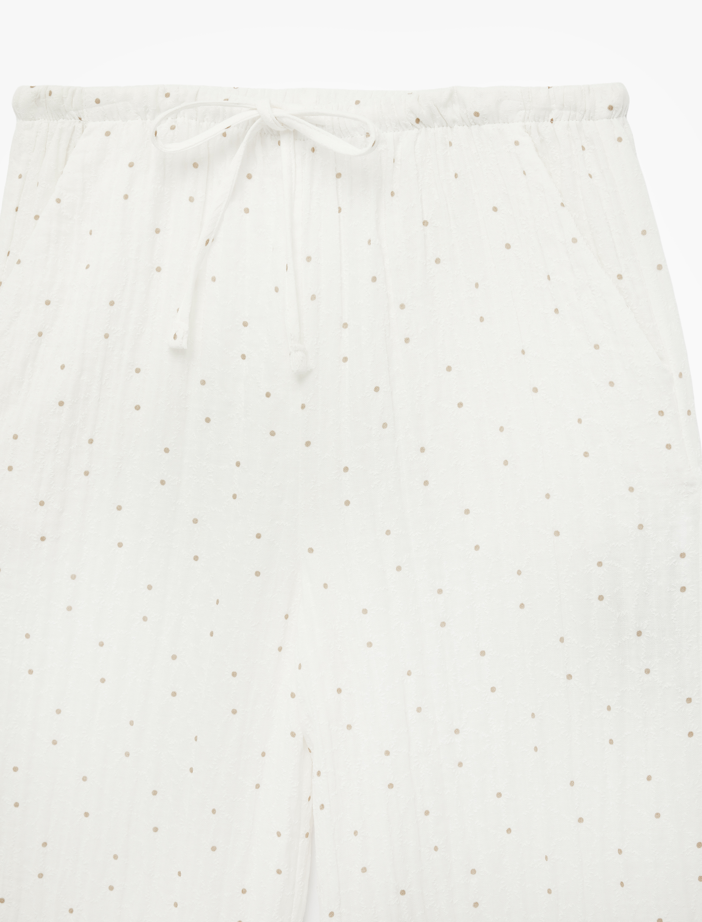   Puantiyeli Beli Bağcıklı Rahat Kalıp Geniş Paça Müslin Pantolon