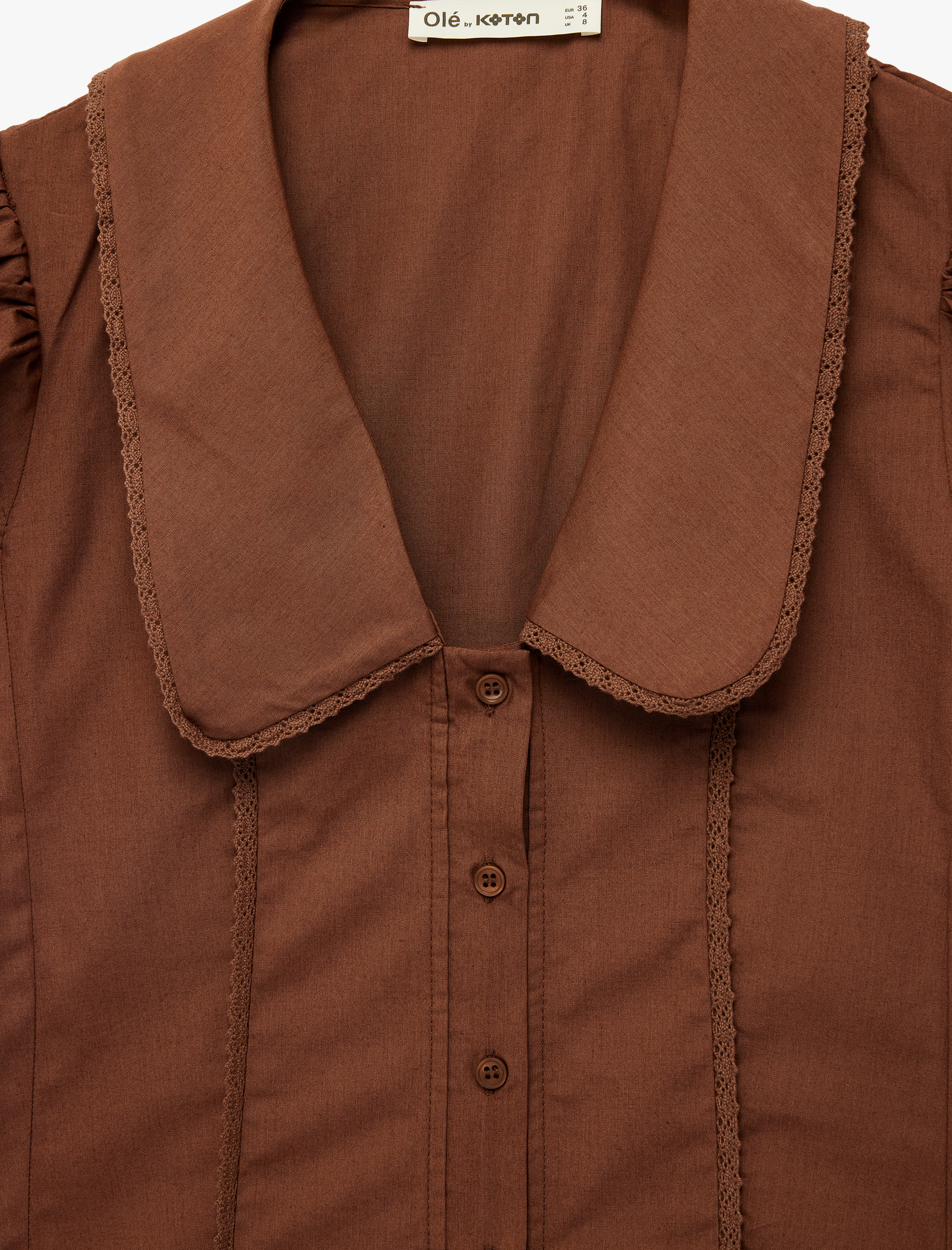 Pamuklu Kısa Balon Kollu Düğmeli Bebe Yaka Dantelli Gömlek - Görsel 6