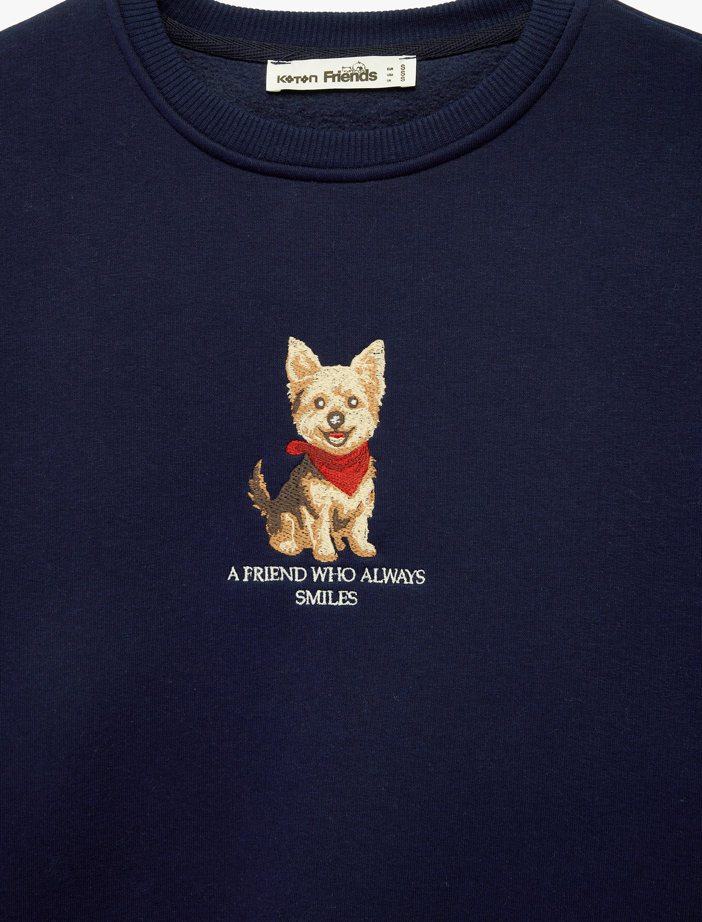   Şardonlu Rahat Kalıp Bisiklet Yaka Köpek Baskılı Sweatshirt