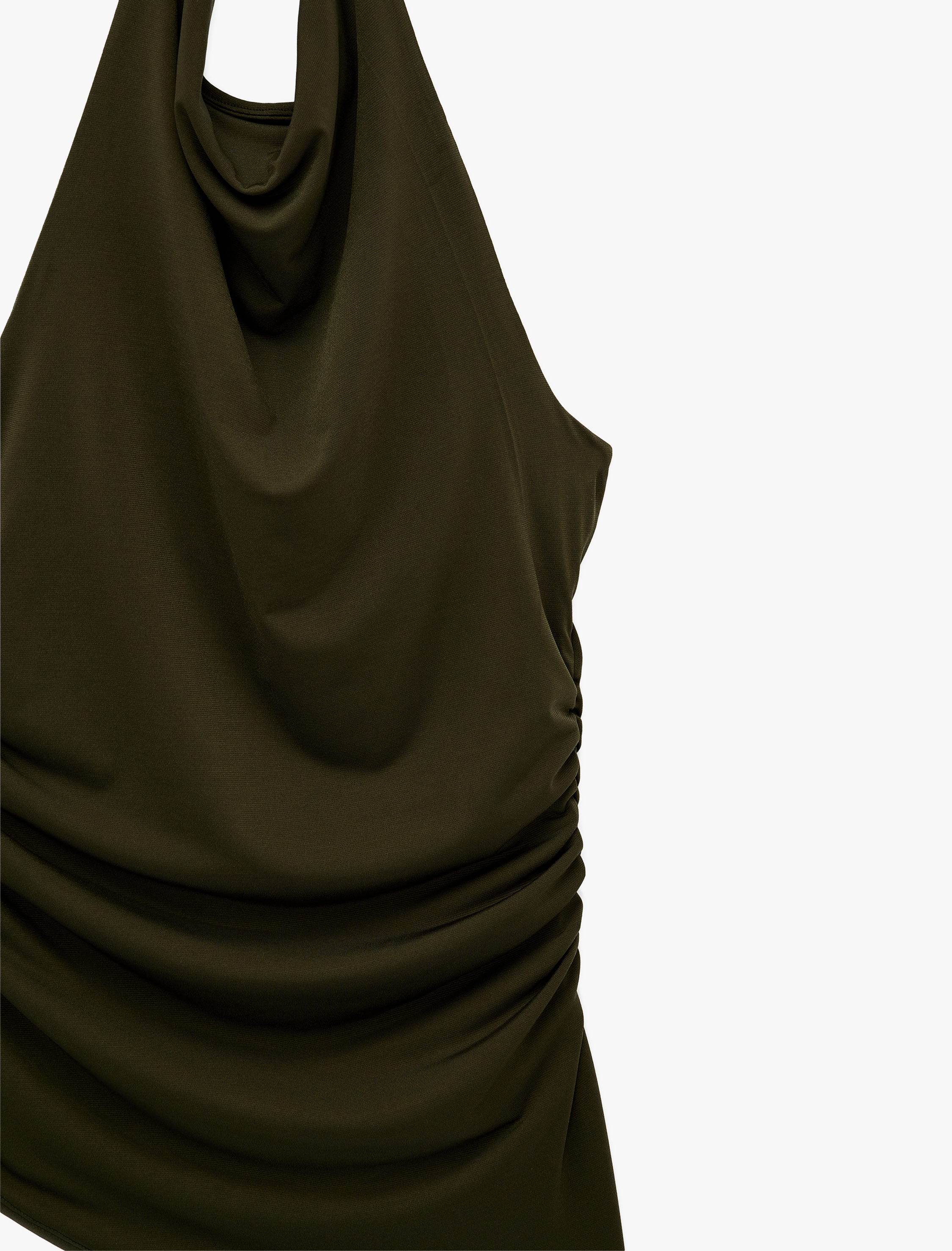   Asimetrik Kesim Slim Fit Drapeli Kolsuz Degaje Yaka Bluz