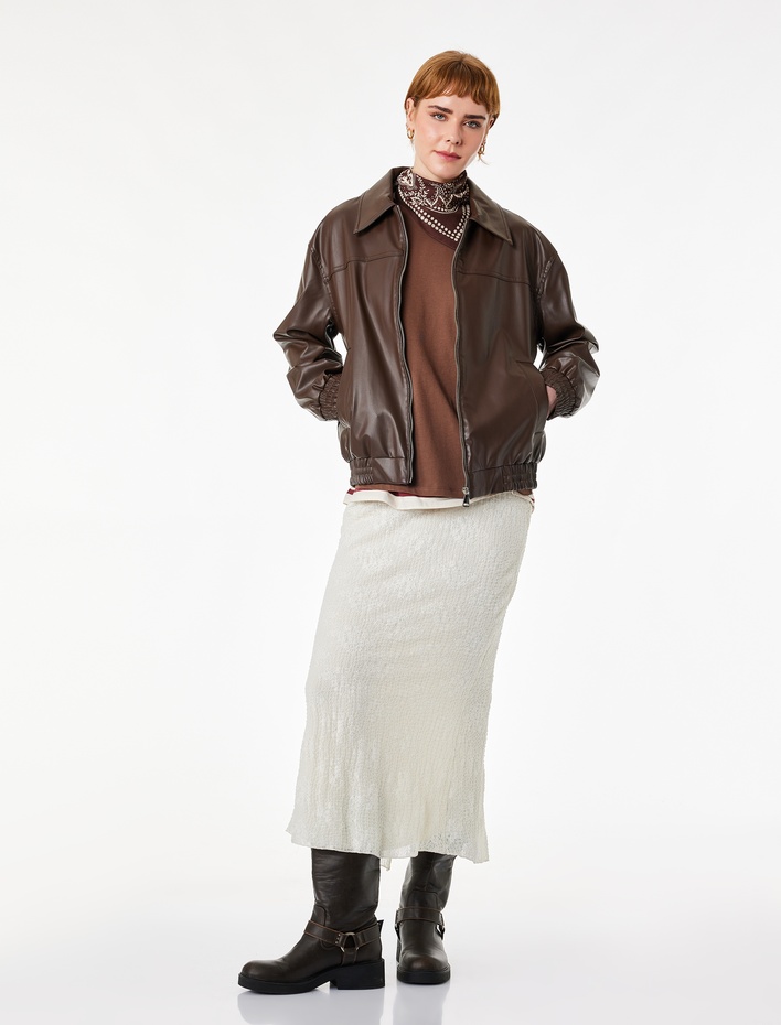  Yırtmaçlı A Kesim Dantel Midi Etek