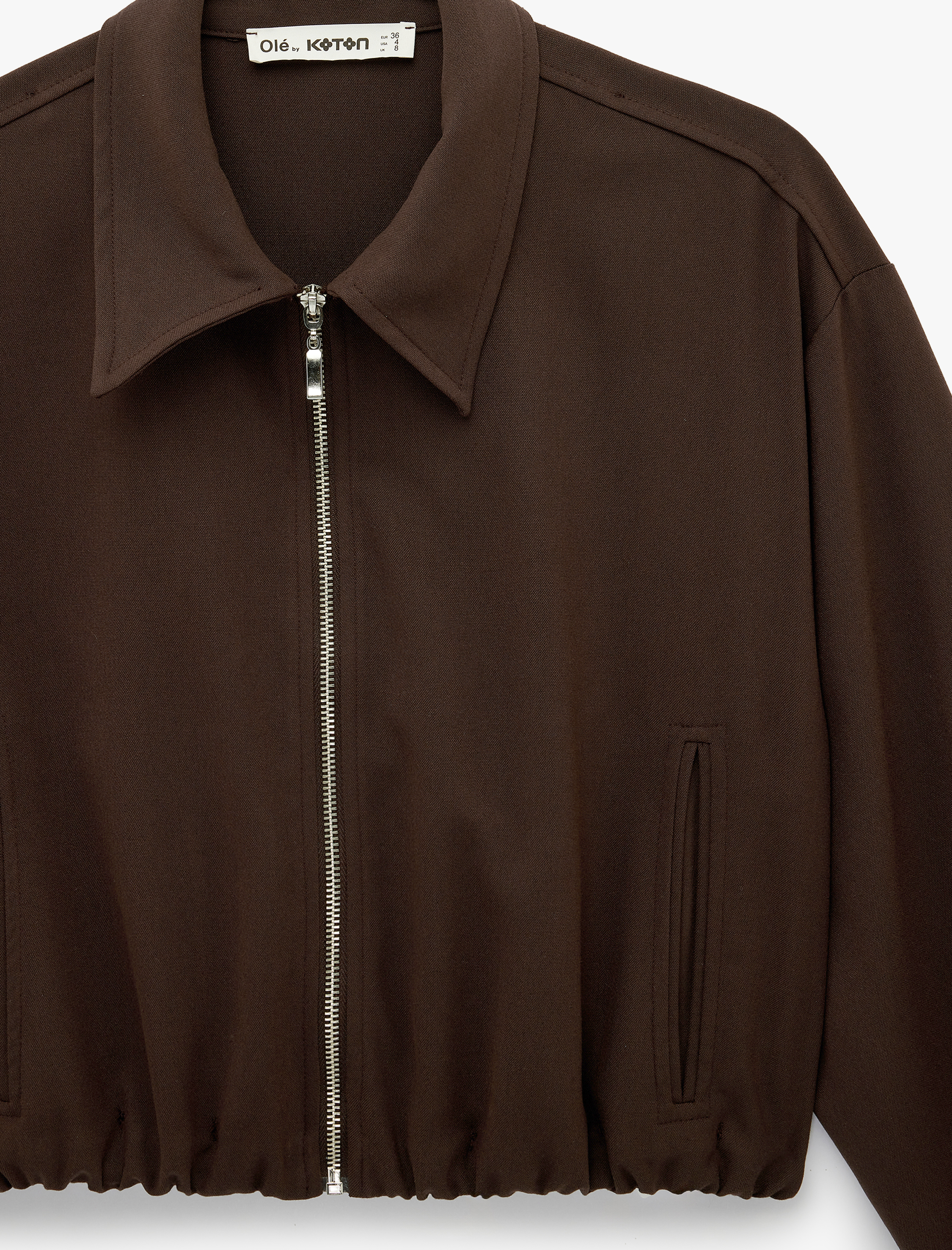   Uzun Kollu Klasik Yaka Viskon Karışımlı Fermuarlı Ceket