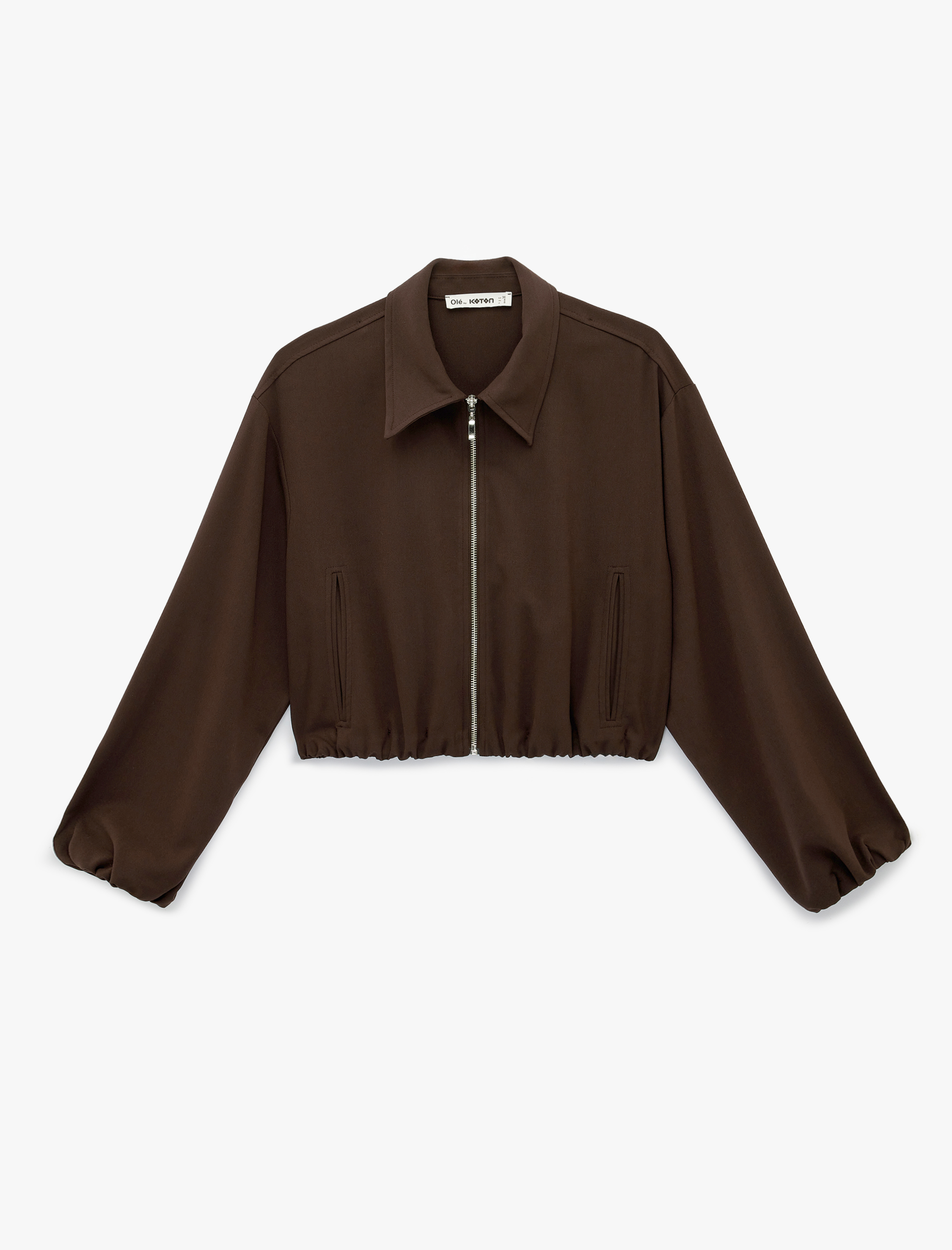   Uzun Kollu Klasik Yaka Viskon Karışımlı Fermuarlı Ceket