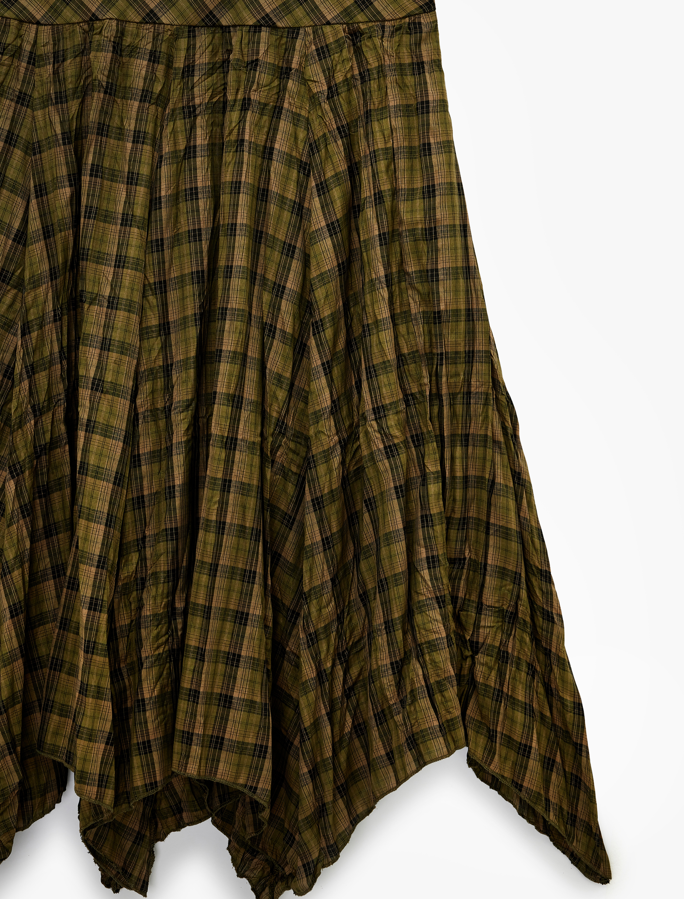   Standart Bel Asimetrik Kesim Midi Ekose Etek