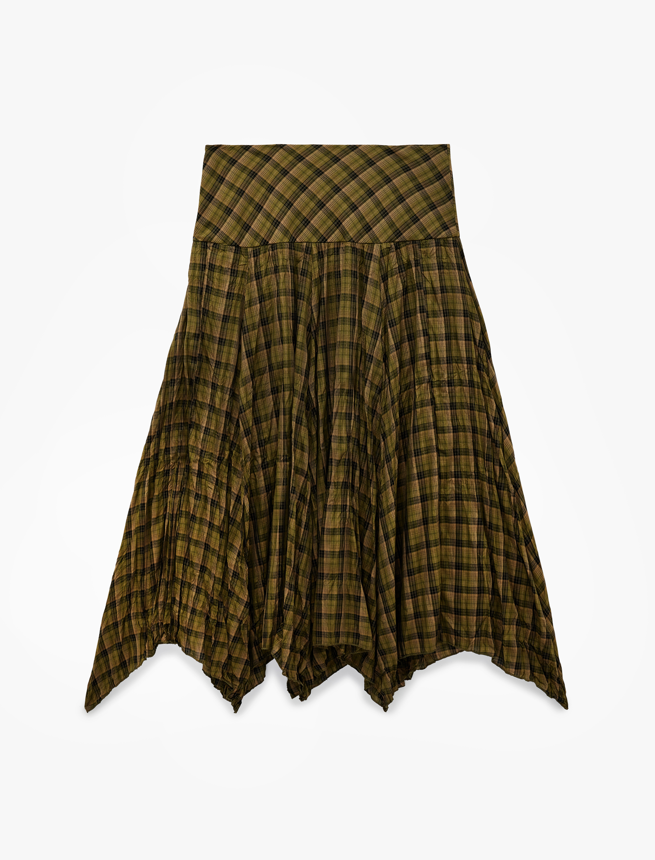   Standart Bel Asimetrik Kesim Midi Ekose Etek