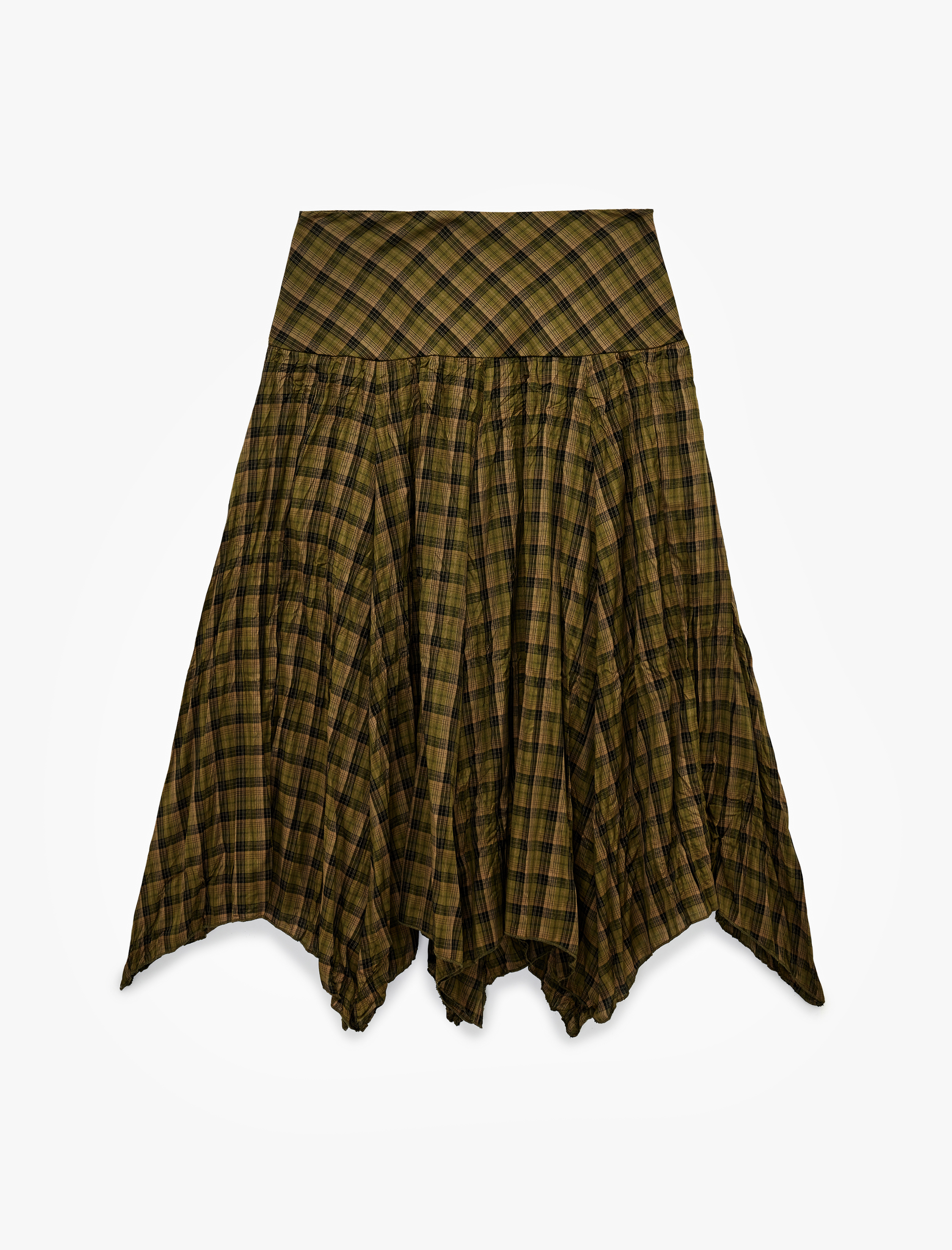   Standart Bel Asimetrik Kesim Midi Ekose Etek