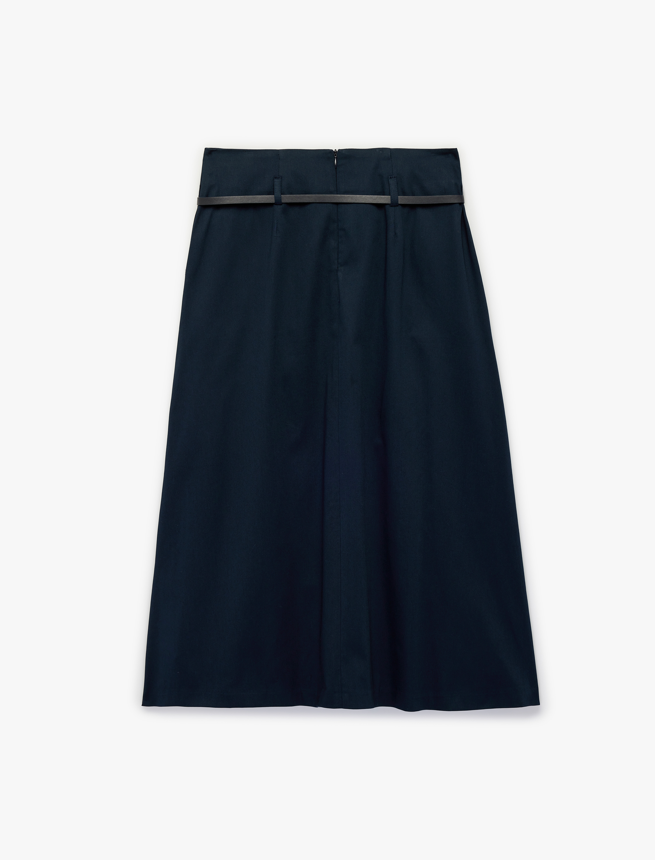   Pamuklu A Kesim Kemerli Pileli Midi Etek