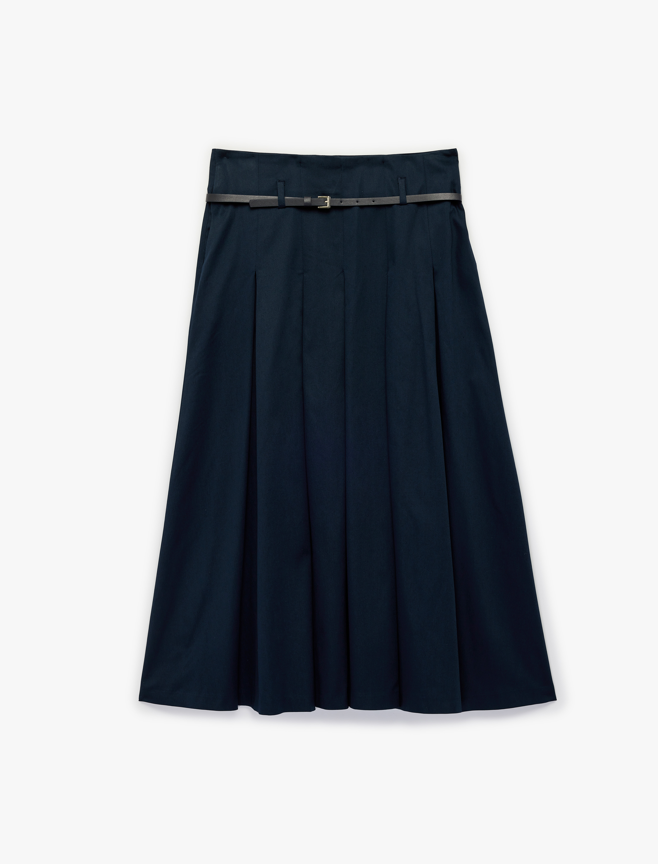   Pamuklu A Kesim Kemerli Pileli Midi Etek