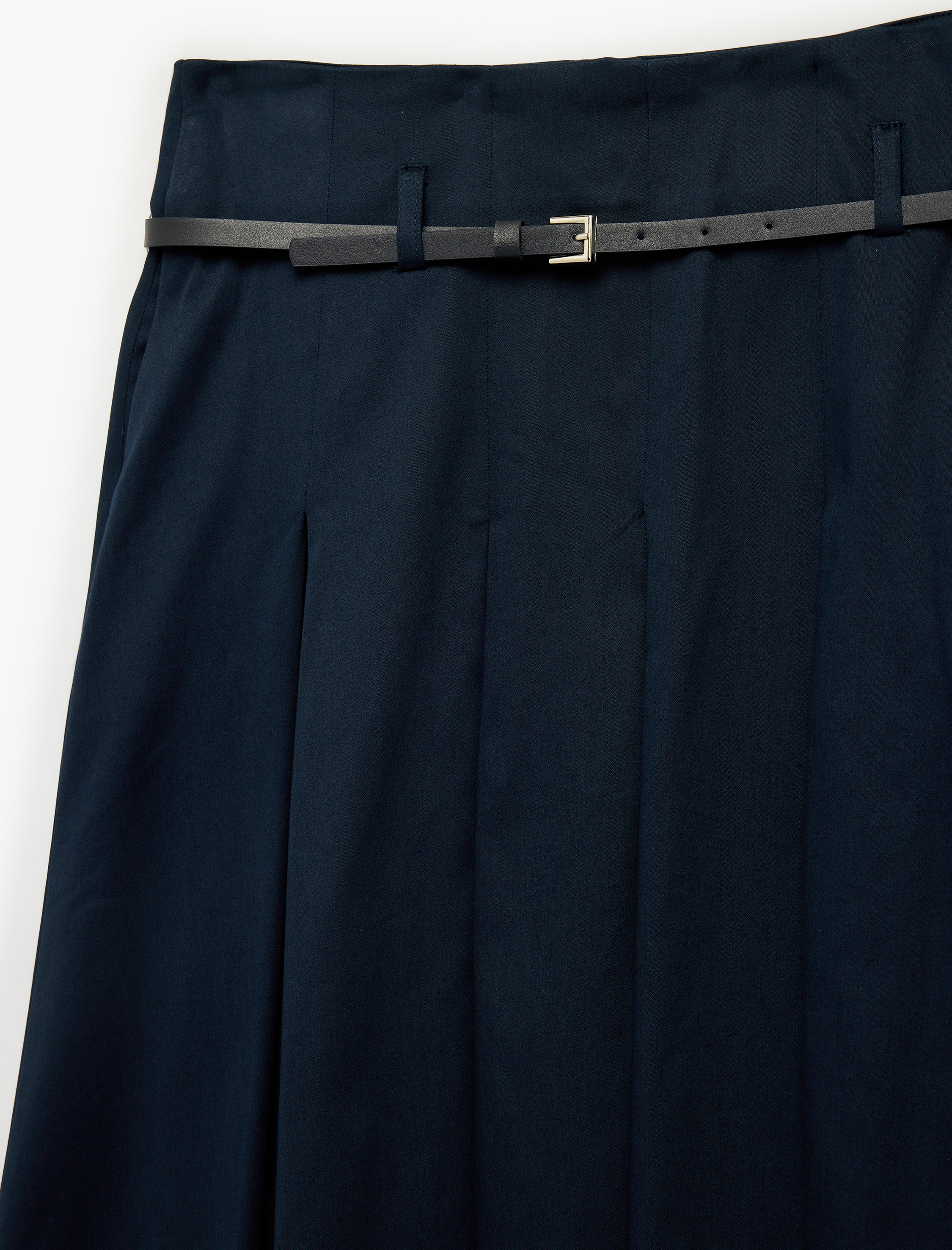   Pamuklu A Kesim Kemerli Pileli Midi Etek