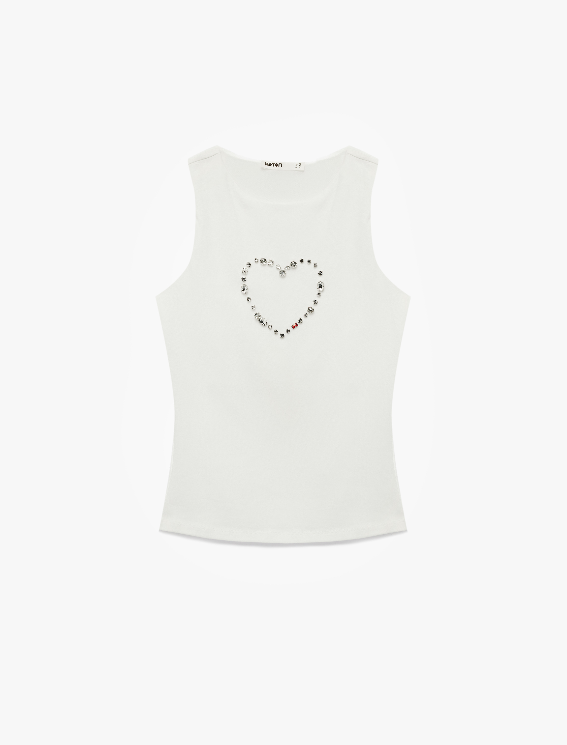   Pamuklu Slim Fit Kolsuz Bisiklet Yaka Taş Detaylı Kalpli Bluz