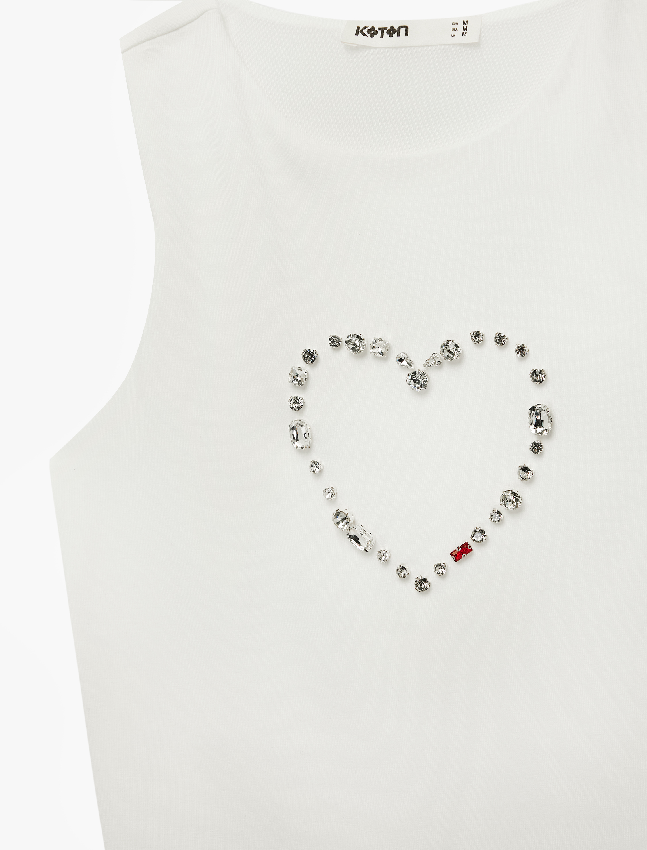   Pamuklu Slim Fit Kolsuz Bisiklet Yaka Taş Detaylı Kalpli Bluz