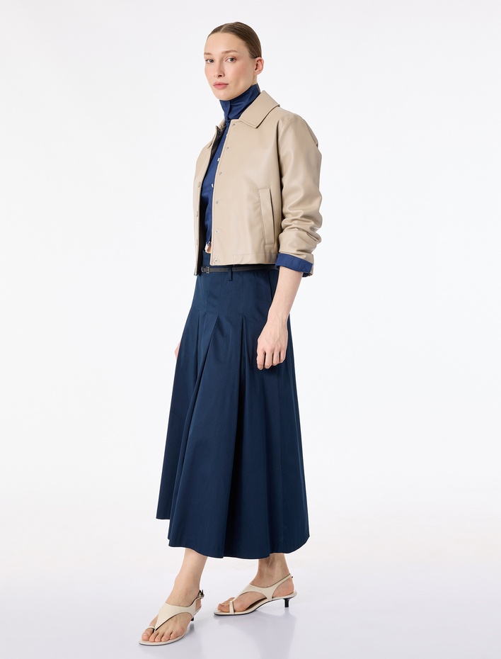  Pamuklu A Kesim Kemerli Pileli Midi Etek