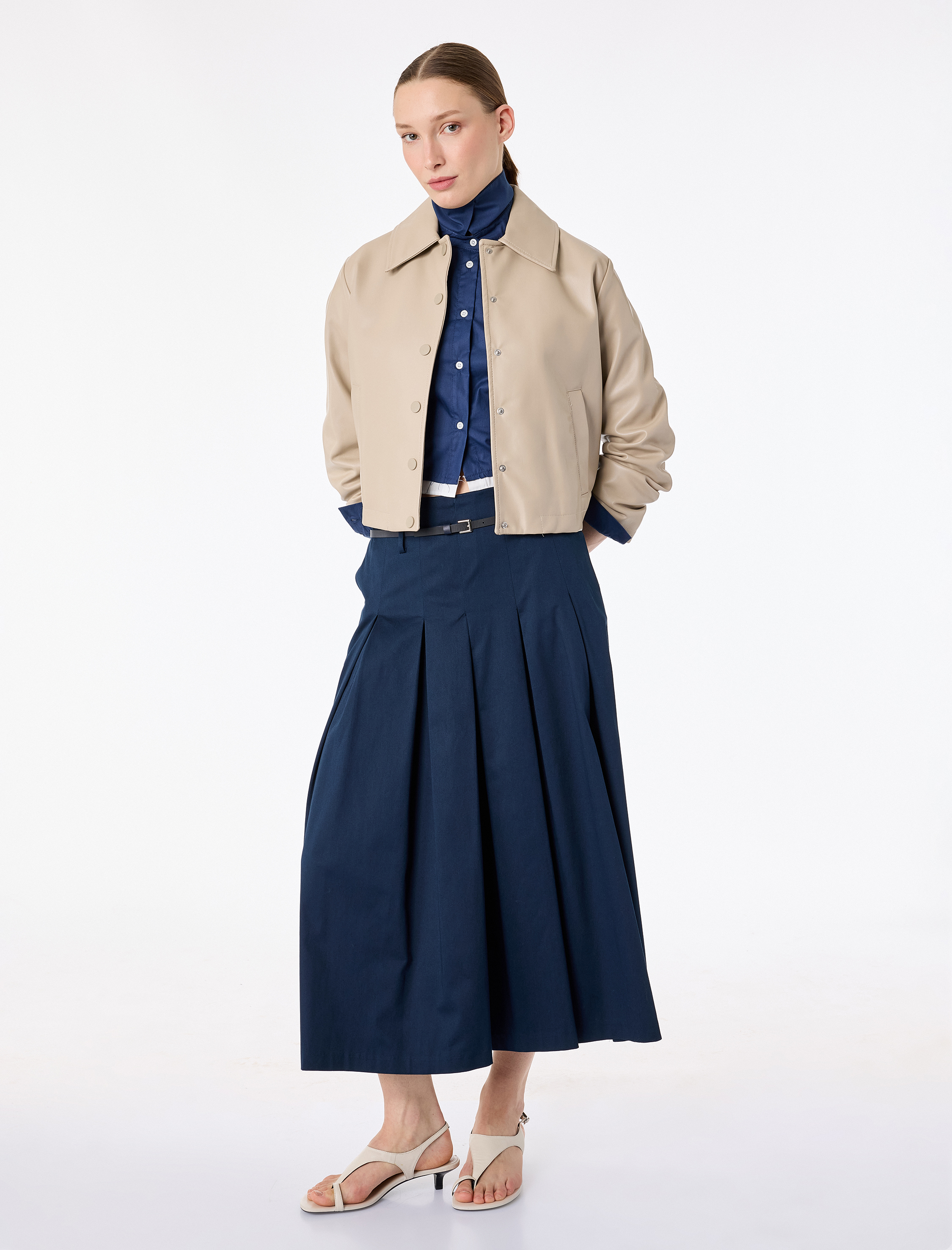   Pamuklu A Kesim Kemerli Pileli Midi Etek