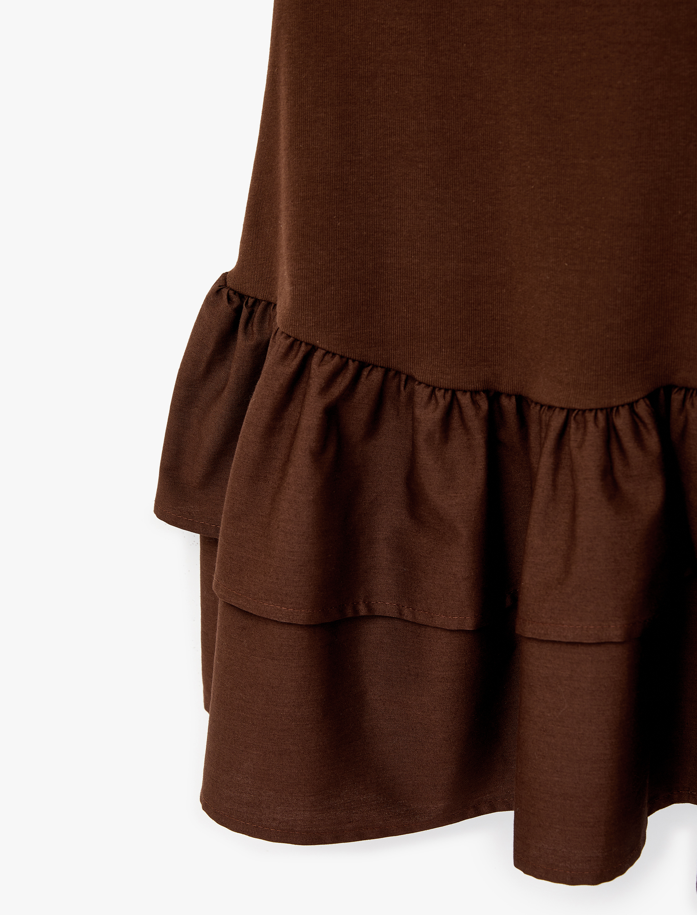   Kolsuz Bisiklet Yaka Pamuklu Katlı Volanlı Mini Elbise