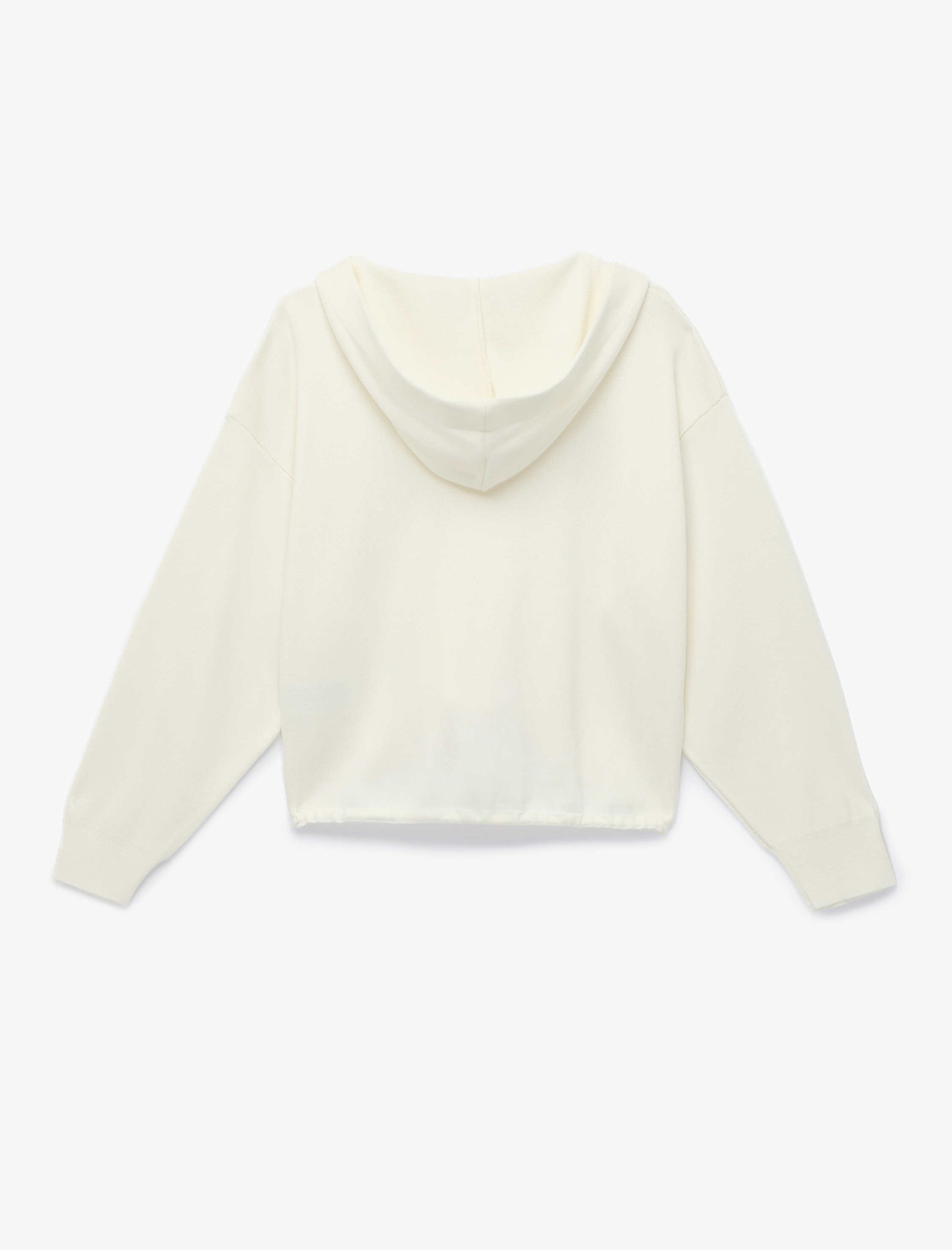   Uzun Kollu Bağlama Detaylı Cepli Düğmeli Kapüşonlu Triko Hırka