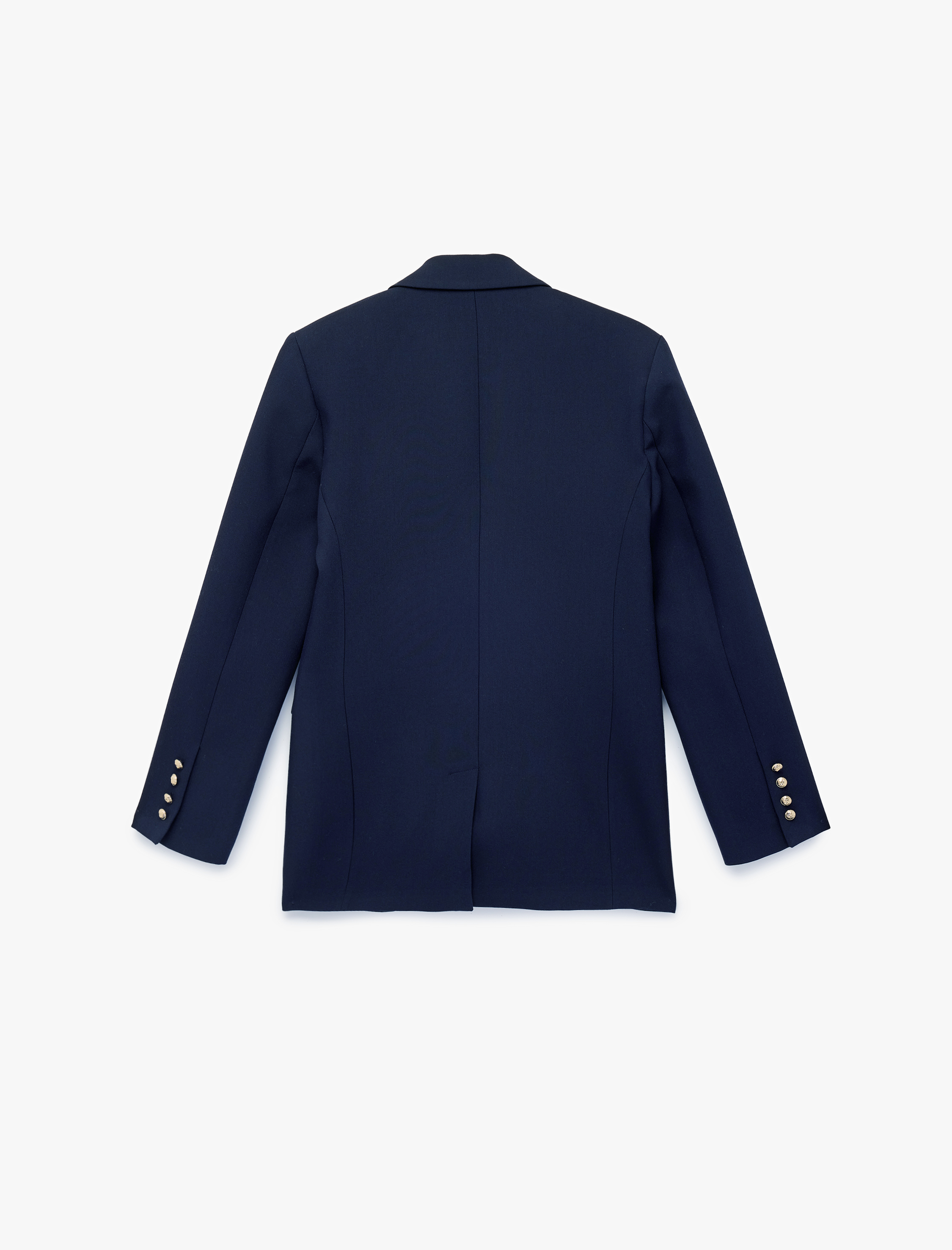   Kruvaze Yaka Uzun Kollu Cep Detaylı Metal Düğmeli Blazer Ceket